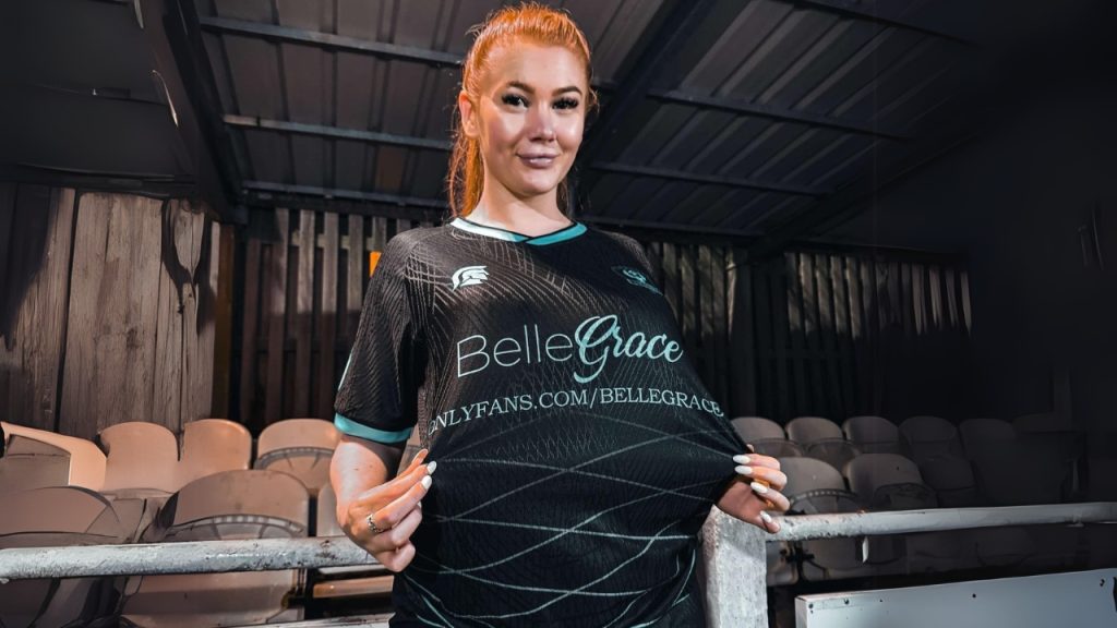 Belle Grace showing her sponsorshiped jersey