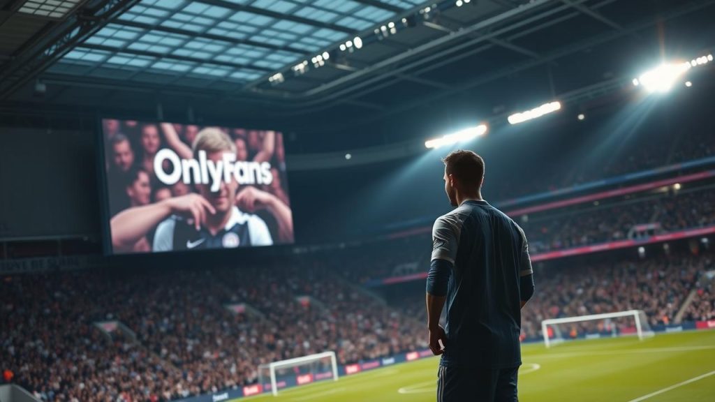 man watching screen in football stadium